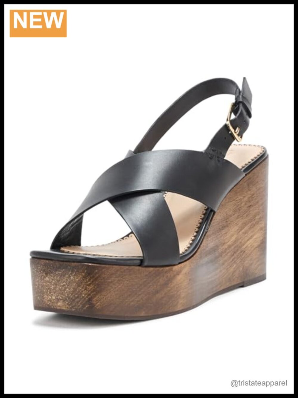 Women's Leather Platform Wedge Sandals Slingback Buckle Open Toe
